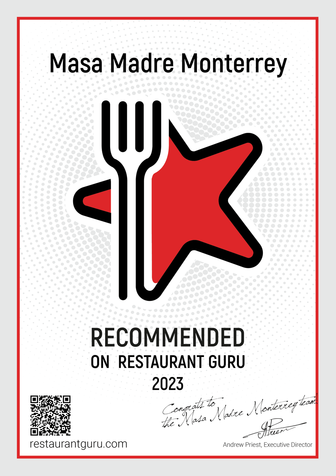 Restaurant Guru Certifica a Masa Madre Monterrey - Masa Madre Monterrey, Panadería en Línea.