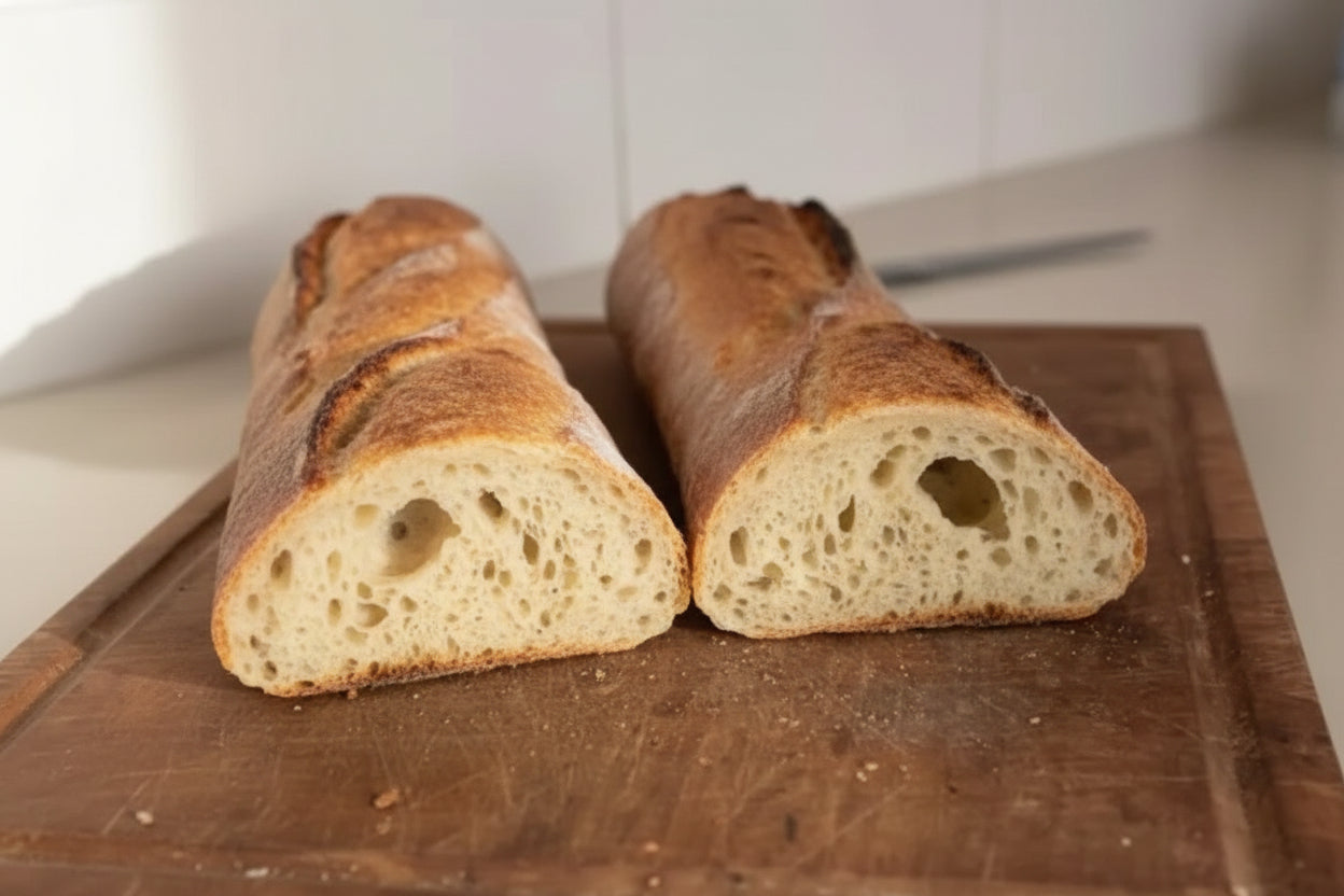 Baguette sobre tabla de madera